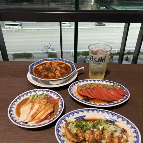 目の前にはレース場が広がっているので、個室でのんびり料理を味わいながら、馬たちの活躍を見届けることができる