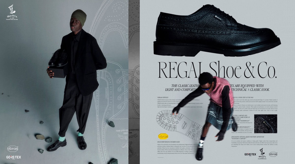 REGAL Shoe & Co.（リーガル シュー&カンパニー）からGORE-TEXを搭載した全天候型ウイングチップシューズがリリース。エンボスレザー、ホワイトステッチ&リフレクターシューレースでモダンな仕上がりに。