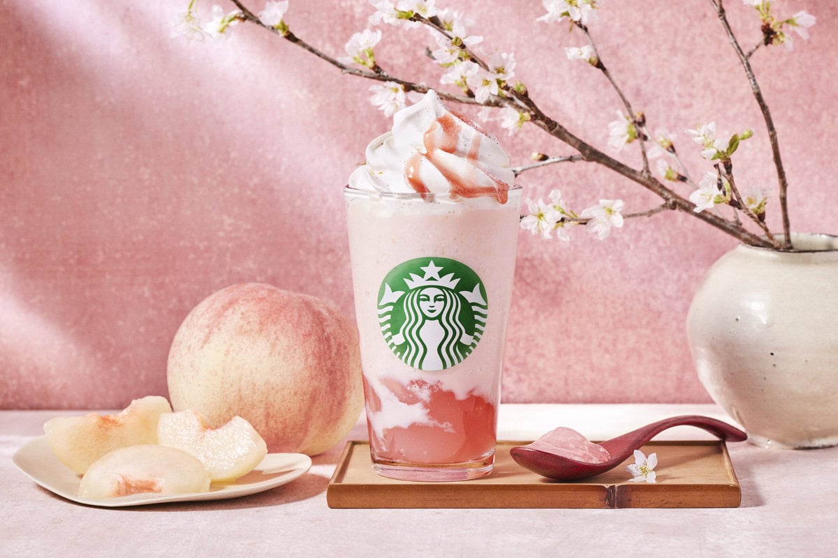 白桃と桜わらびもち フラペチーノ