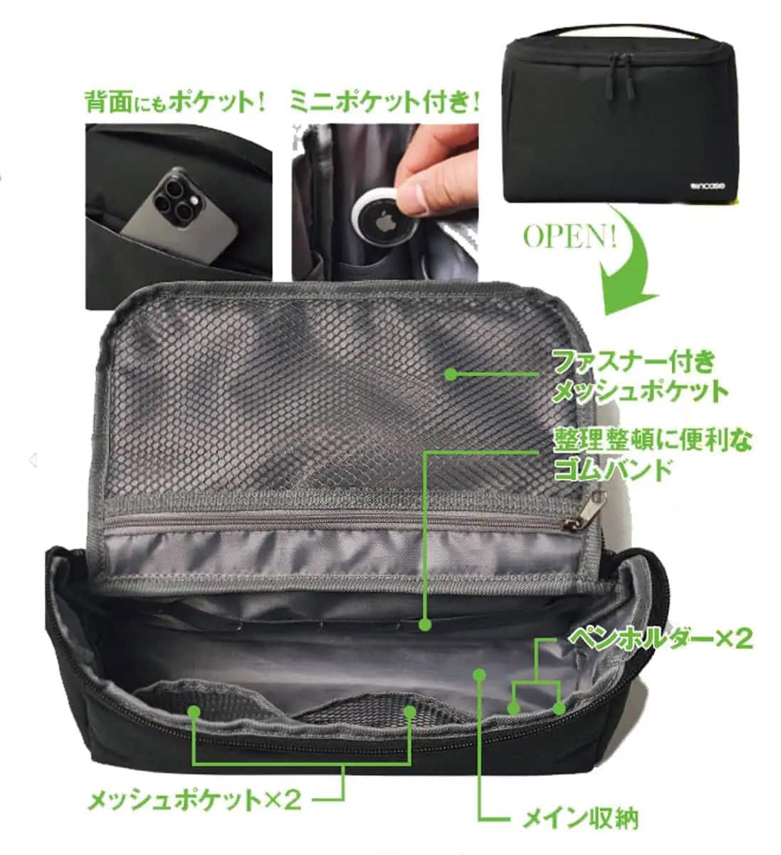 ケースの内部は仕分けポケットなど充実している