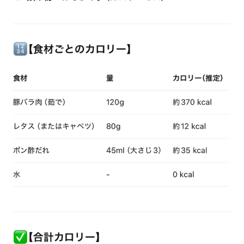 「豚バラとレタスの重ね蒸し」もChatGPTを使って簡単カロリー計算♪