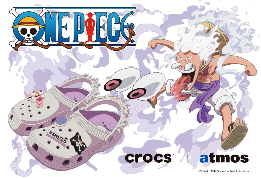 ONE PIECE（ワンピース）×atmos（アトモス）×Crocs（クロックス）のトリプルコラボが実現！“解放のドラム”が鳴り響く、ギア5のルフィが足元に宿る限定クロッグが2025年6月21日（土）より発売。