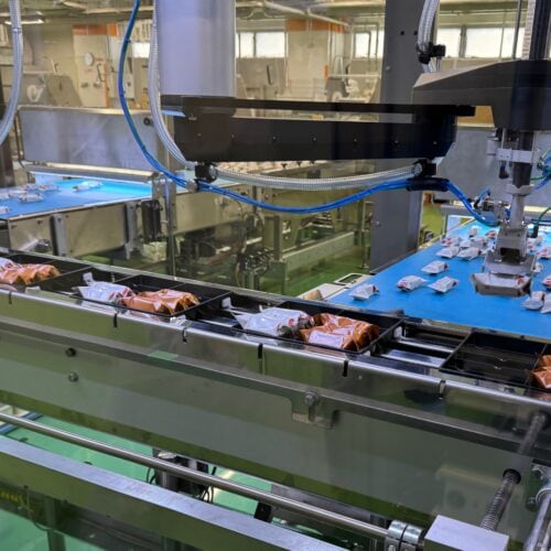 製函箱詰めロボットがスピーディーに次々と箱に詰めていきます