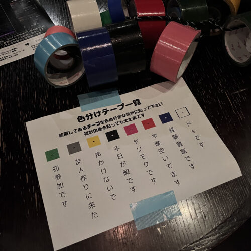 自己紹介代わりに自分の「参加目的」をテーピングしておくことができるよう