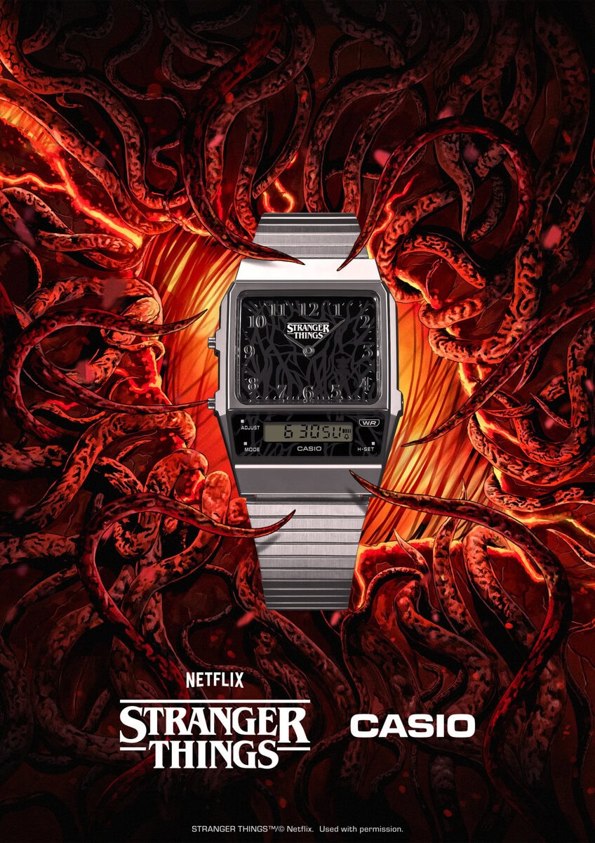 Netflixシリーズ「ストレンジャー・シングス 未知の世界」とコラボレーションしたカシオ計算機のG-SHOCK&CASIO CLASSIC。作品を象徴する異次元の世界「The Upside Down(裏側の世界)」を表現する。