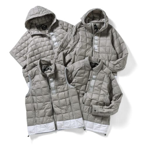 今回のコレクションでは、TAIONが誇る800フィルパワーのダウンを使用しながら、MOUNTAIN RESEARCHならではのギミックやデザイン要素を融合。インナーダウンシリーズとして、4型の特別モデルを展開する。