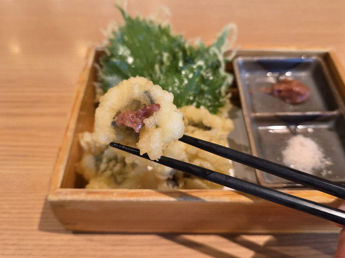 杉玉　国産天然鱧と大葉の天ぷら梅わさび