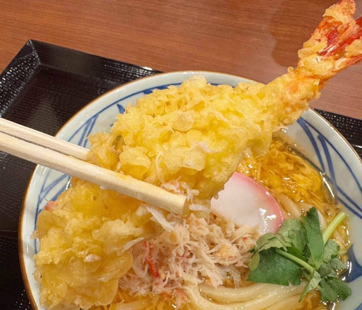 丼からはみ出る特大海老天!