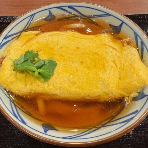 【新作】ぷるふわの特大だし巻きが鎮座！味の変化も楽しい「だし玉肉づつみうどん」