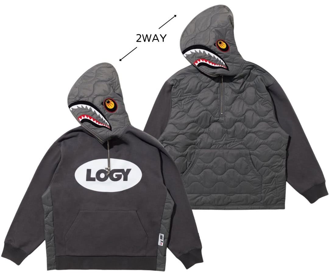 倉石一樹氏とA BATHING APE®の新コレクション／LOGY HALF ZIP SHARK PULLOVER HOODIE
