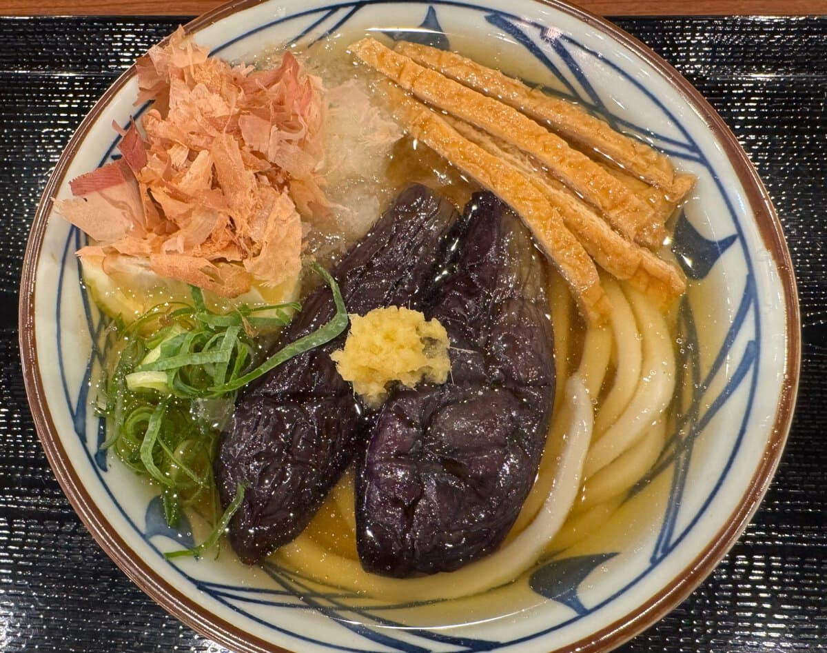 夏の定番が1.5ヶ月早く登場！とり～り揚げ茄子が旨い「なすおろし冷かけうどん」