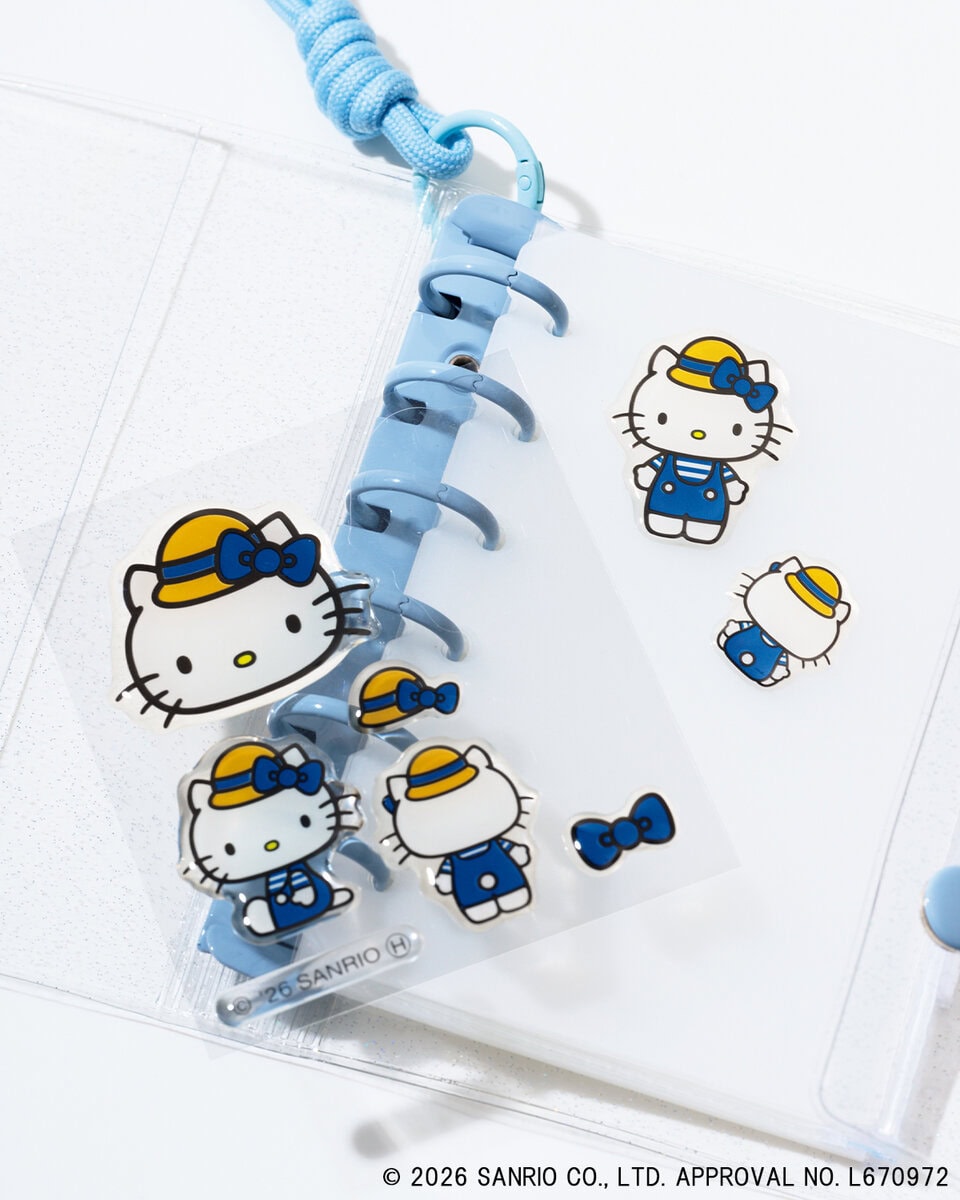 リンネル8月号「ハローキティ」麦わら帽子のハローキティ ミラー付きリンゴキルティングポーチ &ぷっくりシール