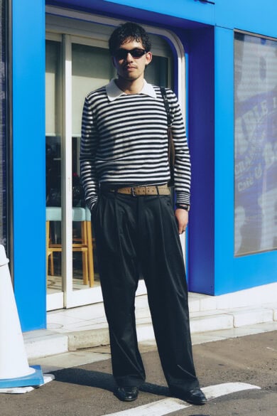 【20代スナップ＠渋谷】A.P.C.のボーダートップスでフレンチ感を出しつつ、ウールのスラックスでスタイリッシュに