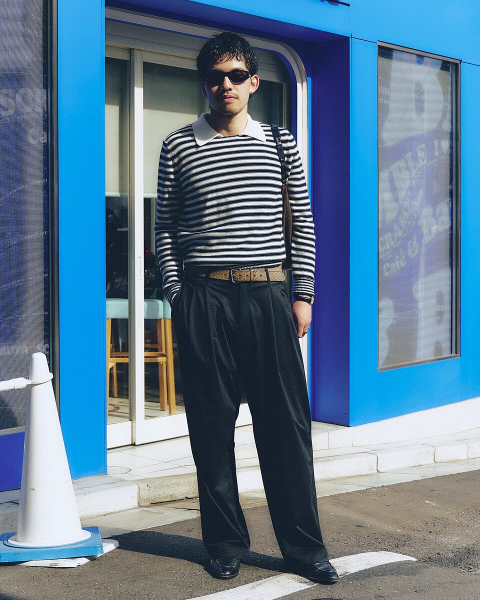 【20代スナップ@渋谷】A.P.C.のボーダートップスでフレンチ感を出しつつ、ウールのスラックスでスタイリッシュに