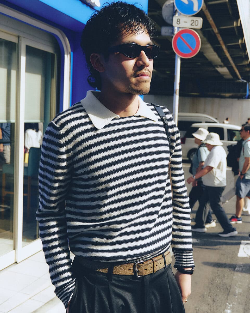 【20代スナップ@渋谷】A.P.C.のボーダートップスでフレンチ感を出しつつ、ウールのスラックスでスタイリッシュに