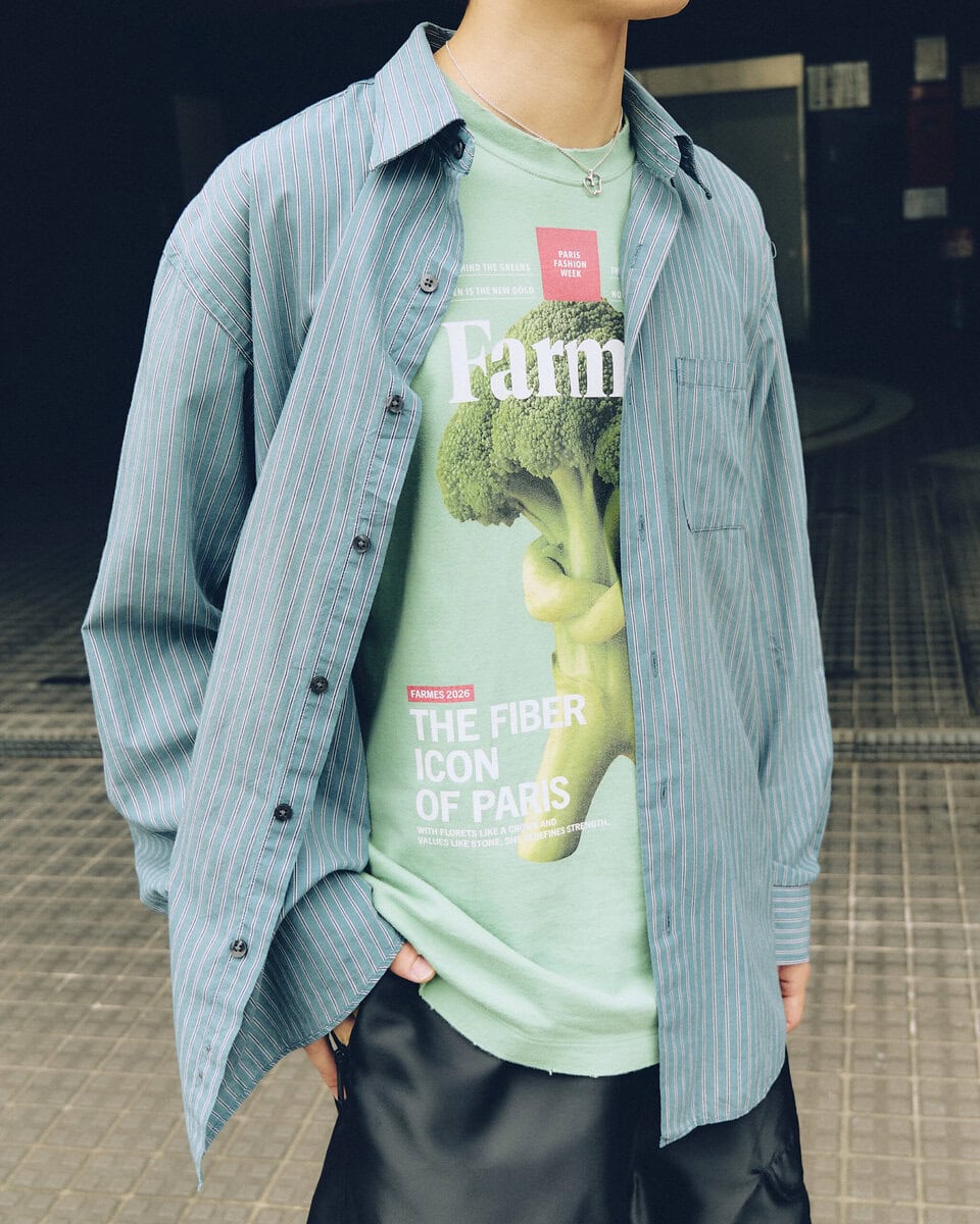【20代スナップ＠名古屋】ダブレットの「FARMES MAGAZINE COVER」シリーズのTシャツが断然主役！