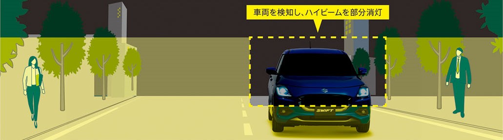 「アダプティブハイビームシステム」は前方車両へのまぶしさを緩和しつつ前方視界の確保をサポート。は