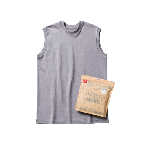 「Hanes T-SHIRTS MOKU」 のカラー展開は杢グレー1色のみ、ラインナップにはショートスリーブタイプとスリーブレスタイプの2型。