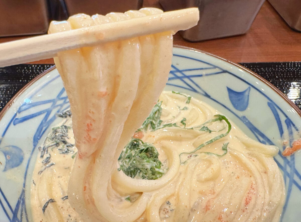 うどんにクリームだしがよく絡む