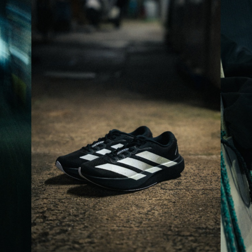 蛇の鱗を描いたスリーストライプスが暗闇で発光。atmos(アトモス)から、adidas Originals(アディダス オリジナルス)の人気ランニングシューズをアレンジした「ADIZERO EVO SL G-SNK」が登場する。