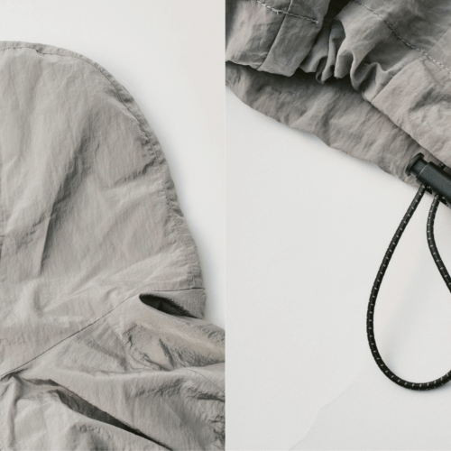 DAWNCE シアーテックブルゾン ディテール フードと裾のドローコード