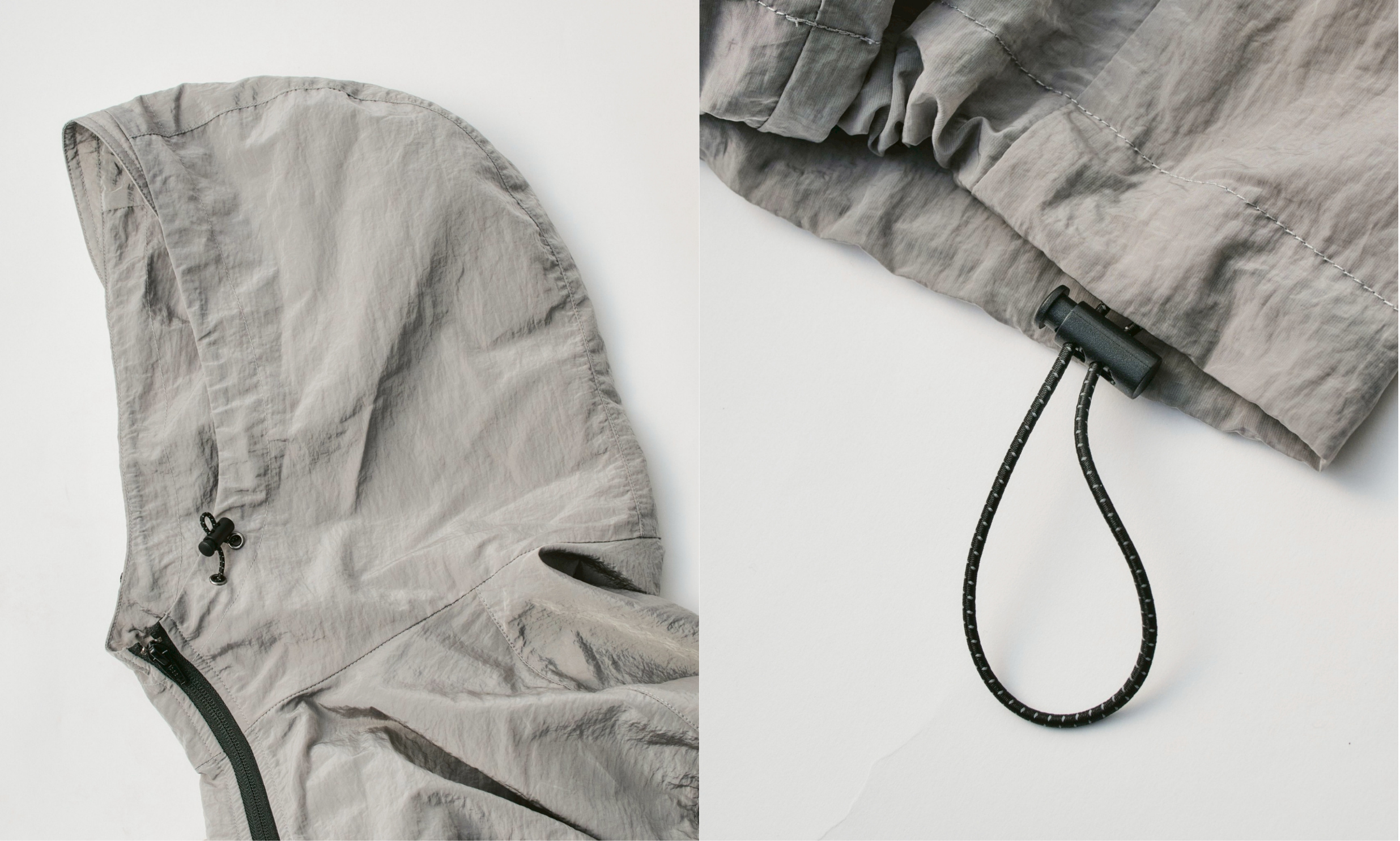 DAWNCE シアーテックブルゾン ディテール フードと裾のドローコード