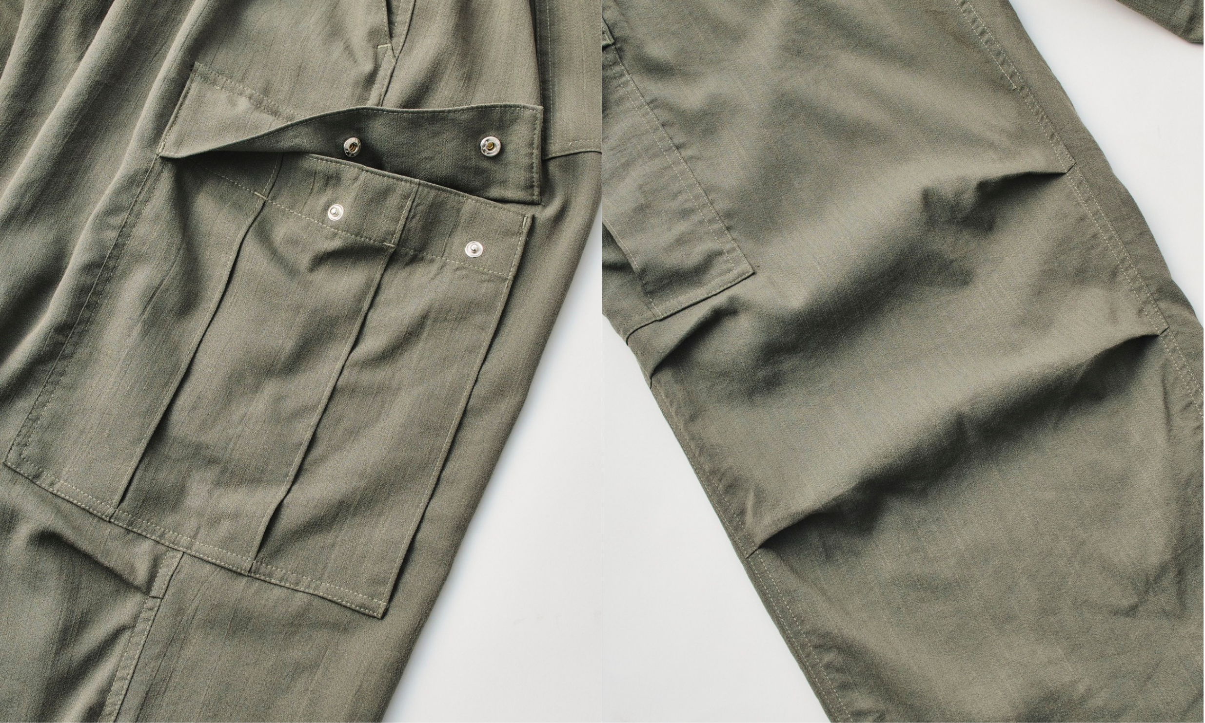 DAWNCE ワイドカーゴパンツのサイドポケットと膝のタック