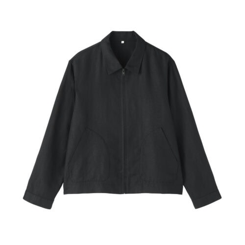 ムジラボ リネンリヨセル ジップアップワークシャツ 黒