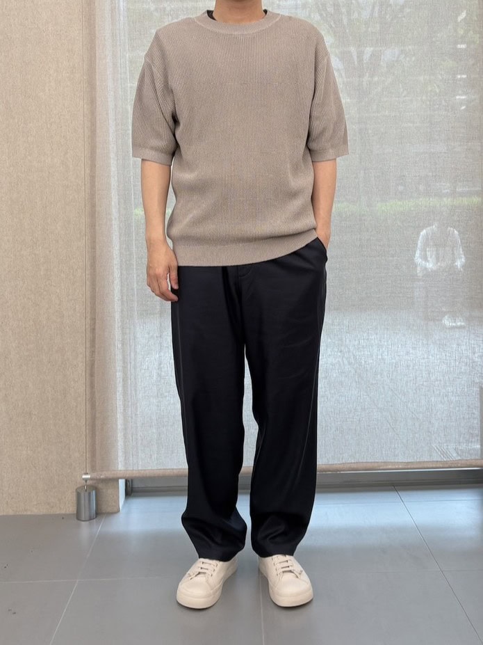 ムジラボ 和紙混半袖クルーネックセーター 着用画像