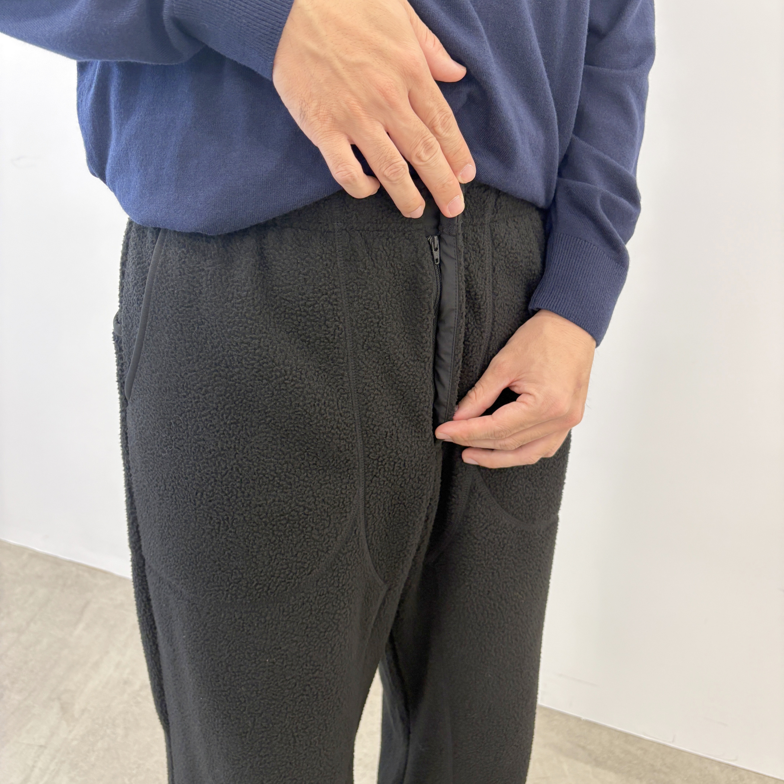 ウォームフリースワイドパンツ ジップあり
