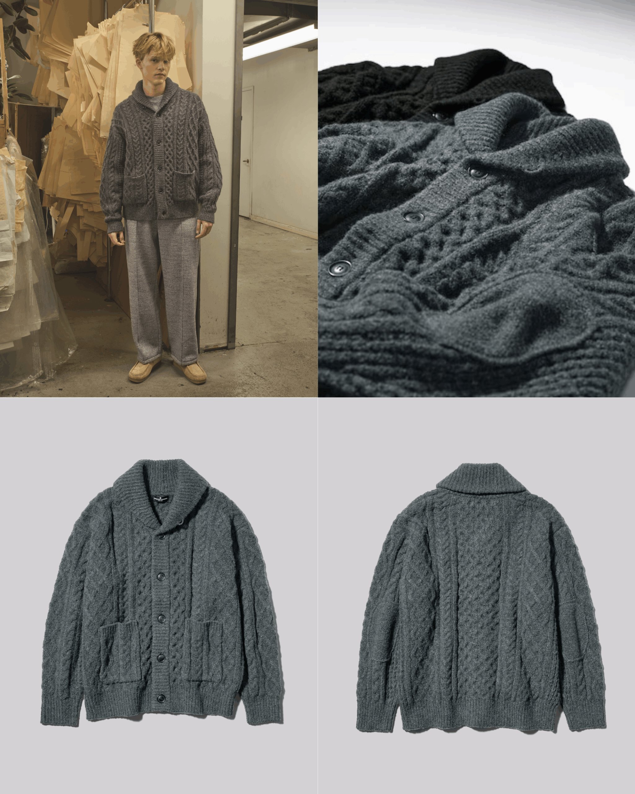 ケーブルショールカーディガン